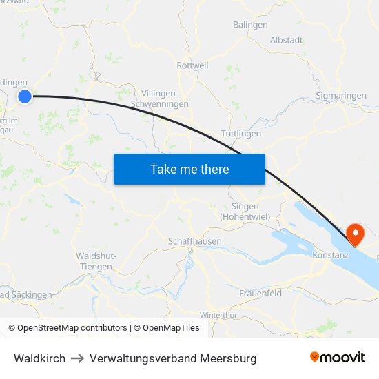 Waldkirch to Verwaltungsverband Meersburg map