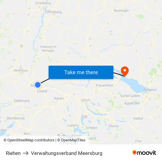 Riehen to Verwaltungsverband Meersburg map
