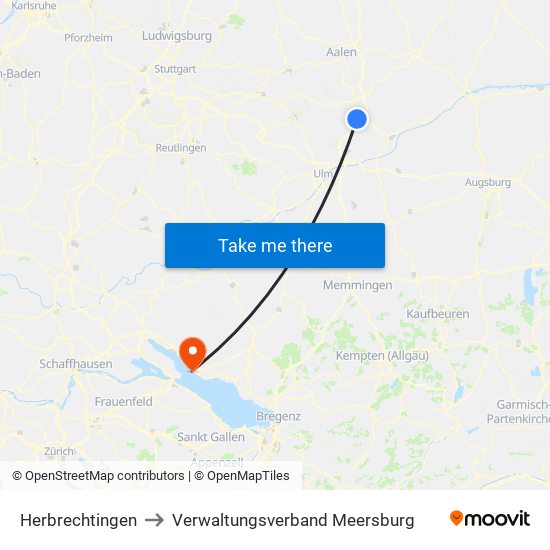 Herbrechtingen to Verwaltungsverband Meersburg map