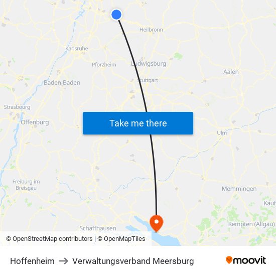 Hoffenheim to Verwaltungsverband Meersburg map