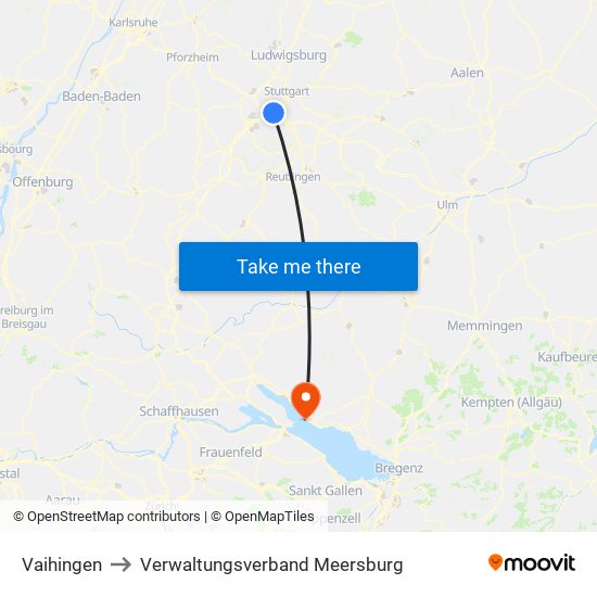 Vaihingen to Verwaltungsverband Meersburg map