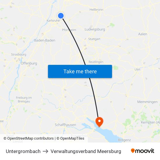 Untergrombach to Verwaltungsverband Meersburg map