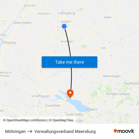 Möhringen to Verwaltungsverband Meersburg map