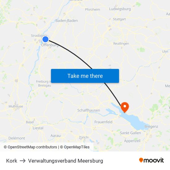 Kork to Verwaltungsverband Meersburg map