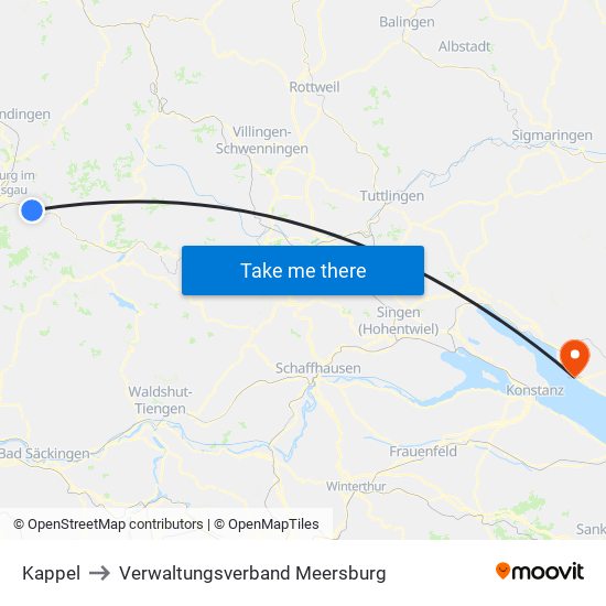 Kappel to Verwaltungsverband Meersburg map