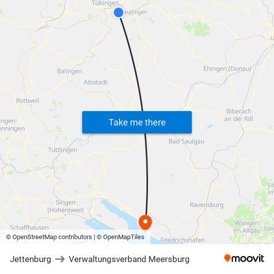 Jettenburg to Verwaltungsverband Meersburg map