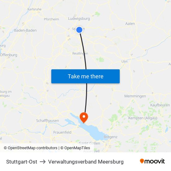 Stuttgart-Ost to Verwaltungsverband Meersburg map