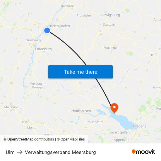 Ulm to Verwaltungsverband Meersburg map