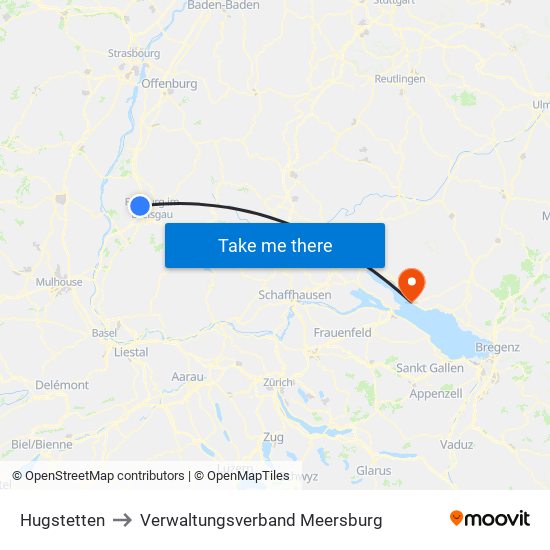 Hugstetten to Verwaltungsverband Meersburg map