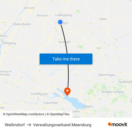 Weilimdorf to Verwaltungsverband Meersburg map
