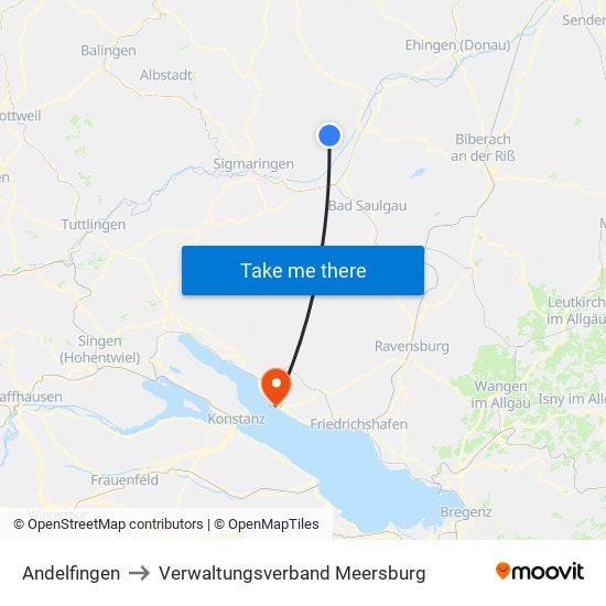 Andelfingen to Verwaltungsverband Meersburg map
