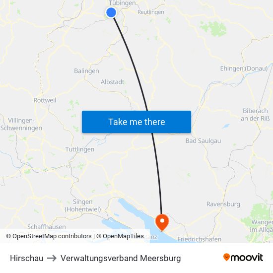 Hirschau to Verwaltungsverband Meersburg map