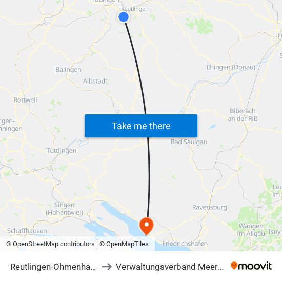 Reutlingen-Ohmenhausen to Verwaltungsverband Meersburg map