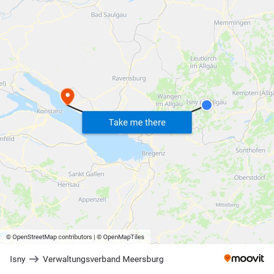 Isny to Verwaltungsverband Meersburg map