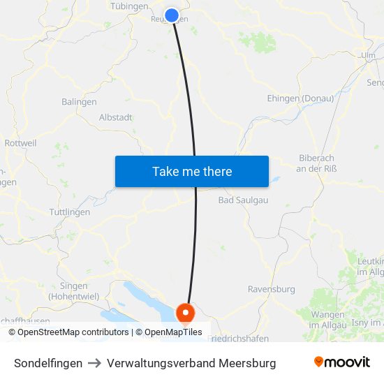Sondelfingen to Verwaltungsverband Meersburg map