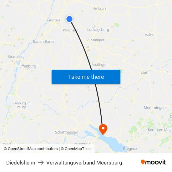 Diedelsheim to Verwaltungsverband Meersburg map