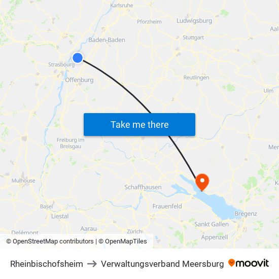 Rheinbischofsheim to Verwaltungsverband Meersburg map