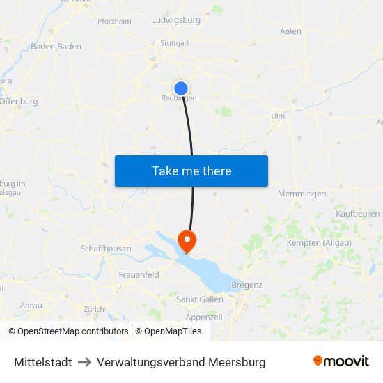 Mittelstadt to Verwaltungsverband Meersburg map