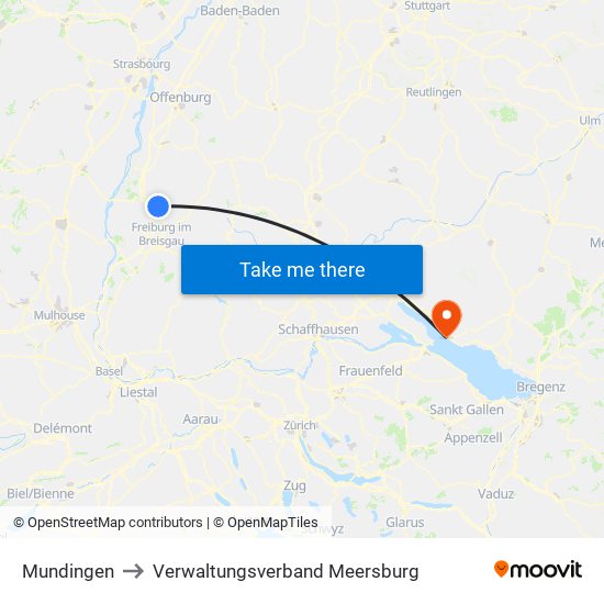 Mundingen to Verwaltungsverband Meersburg map