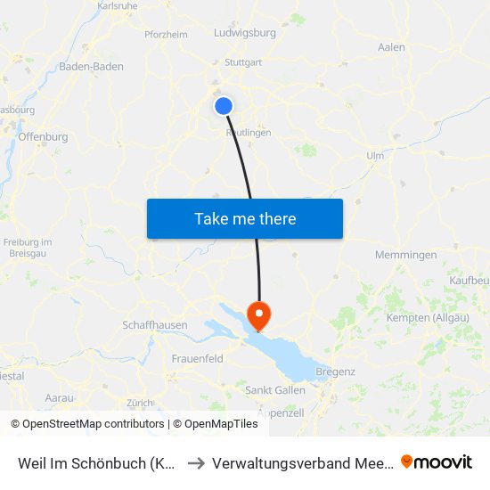 Weil Im Schönbuch (Kernort) to Verwaltungsverband Meersburg map