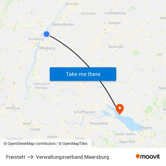 Freistett to Verwaltungsverband Meersburg map