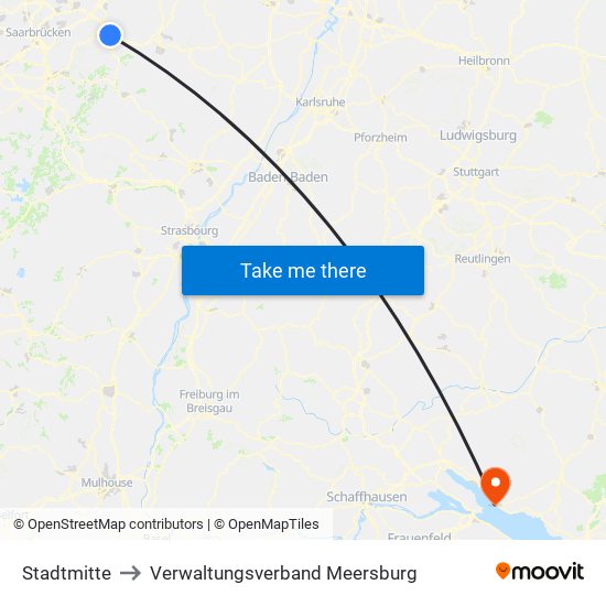 Stadtmitte to Verwaltungsverband Meersburg map