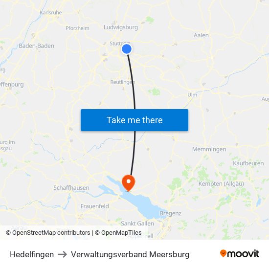 Hedelfingen to Verwaltungsverband Meersburg map