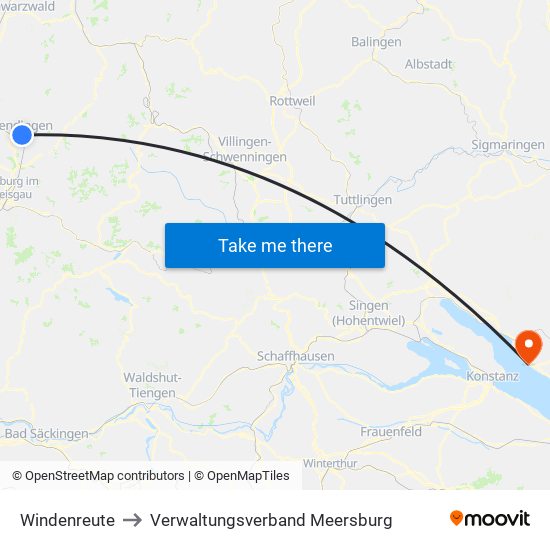 Windenreute to Verwaltungsverband Meersburg map