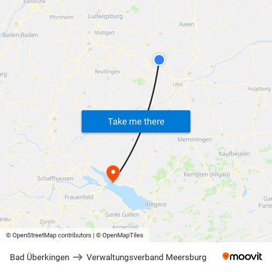 Bad Überkingen to Verwaltungsverband Meersburg map