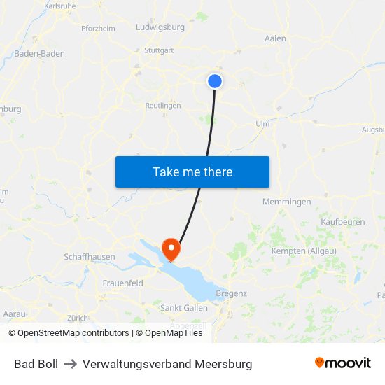 Bad Boll to Verwaltungsverband Meersburg map