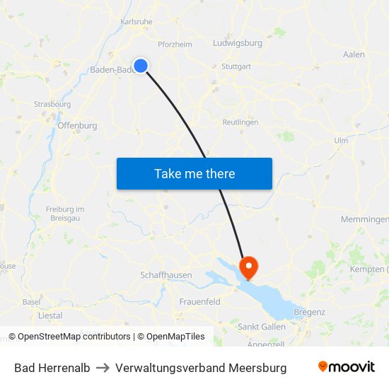Bad Herrenalb to Verwaltungsverband Meersburg map
