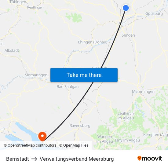 Bernstadt to Verwaltungsverband Meersburg map