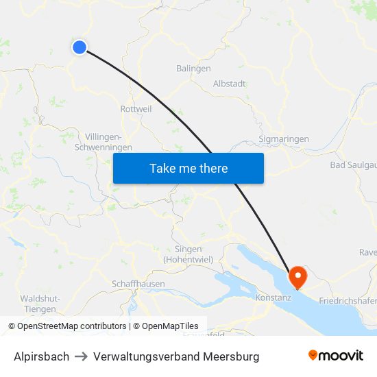 Alpirsbach to Verwaltungsverband Meersburg map