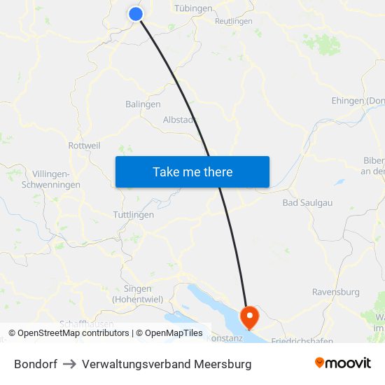 Bondorf to Verwaltungsverband Meersburg map