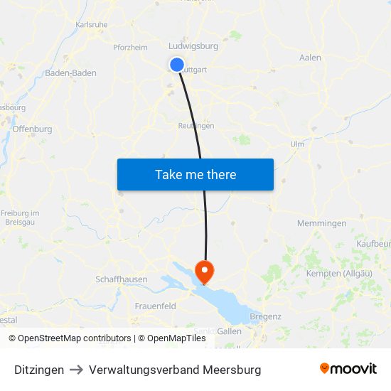 Ditzingen to Verwaltungsverband Meersburg map