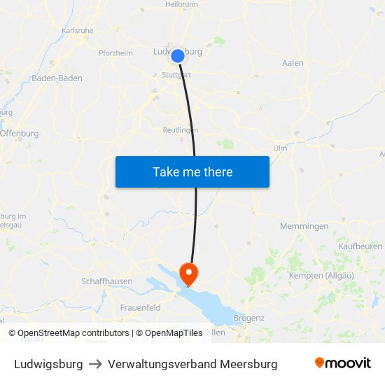 Ludwigsburg to Verwaltungsverband Meersburg map