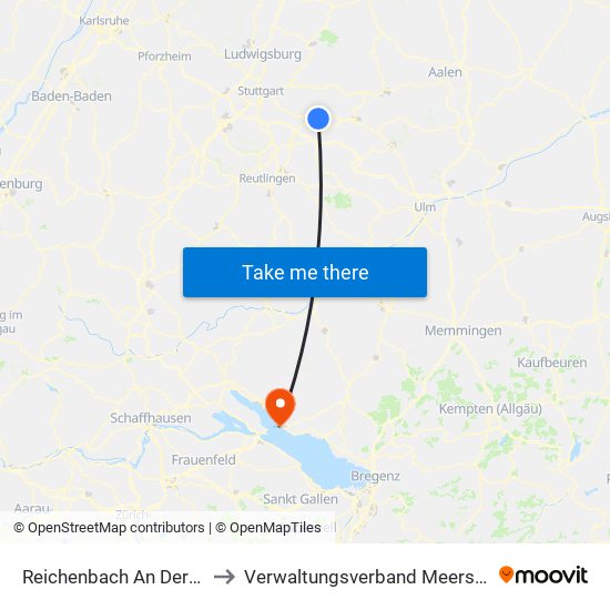 Reichenbach An Der Fils to Verwaltungsverband Meersburg map