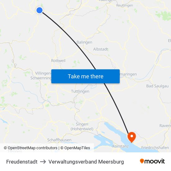 Freudenstadt to Verwaltungsverband Meersburg map