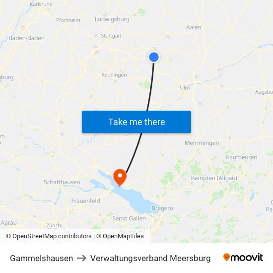 Gammelshausen to Verwaltungsverband Meersburg map