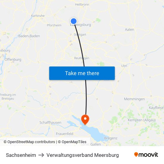Sachsenheim to Verwaltungsverband Meersburg map