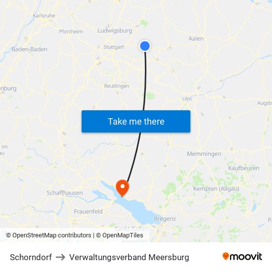 Schorndorf to Verwaltungsverband Meersburg map