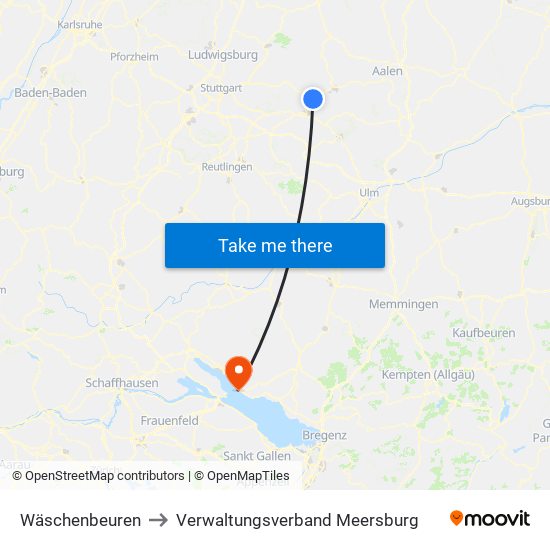 Wäschenbeuren to Verwaltungsverband Meersburg map