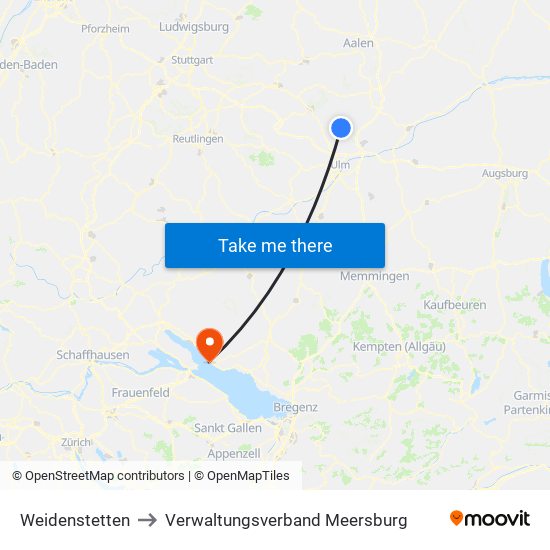 Weidenstetten to Verwaltungsverband Meersburg map