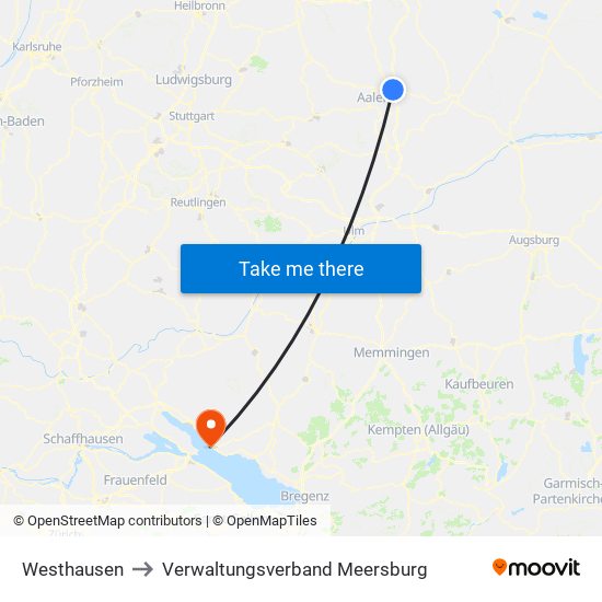 Westhausen to Verwaltungsverband Meersburg map