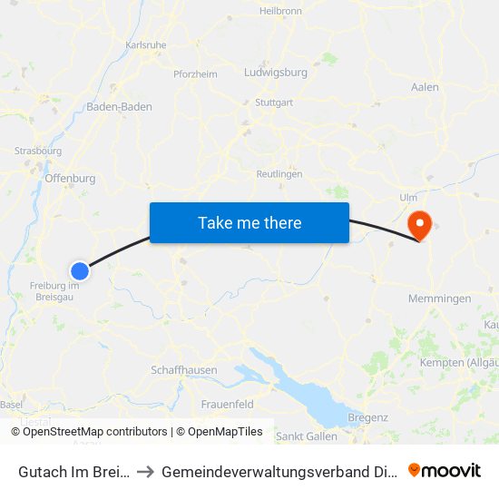 Gutach Im Breisgau to Gemeindeverwaltungsverband Dietenheim map