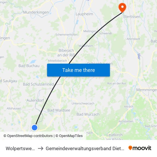 Wolpertswende to Gemeindeverwaltungsverband Dietenheim map