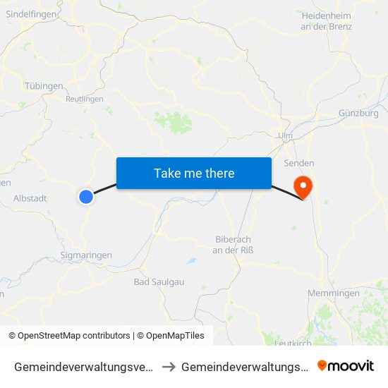 Gemeindeverwaltungsverband Gammertingen to Gemeindeverwaltungsverband Dietenheim map
