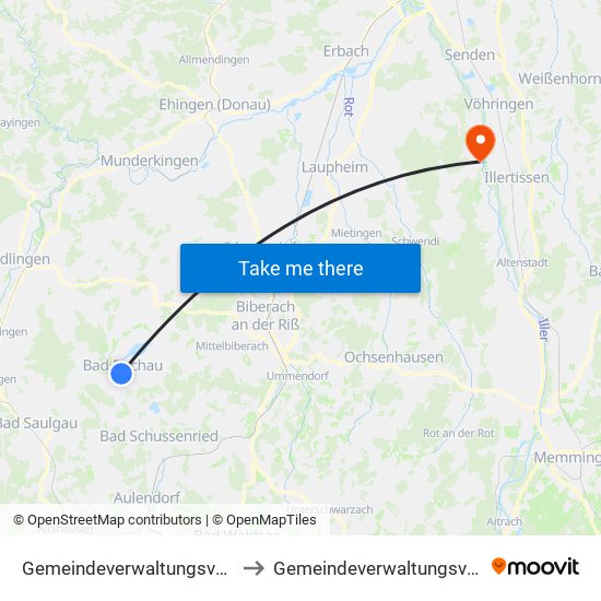 Gemeindeverwaltungsverband Bad Buchau to Gemeindeverwaltungsverband Dietenheim map