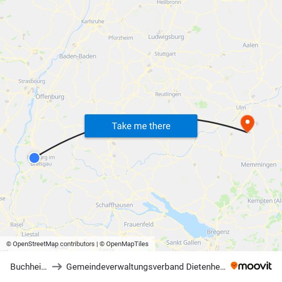 Buchheim to Gemeindeverwaltungsverband Dietenheim map