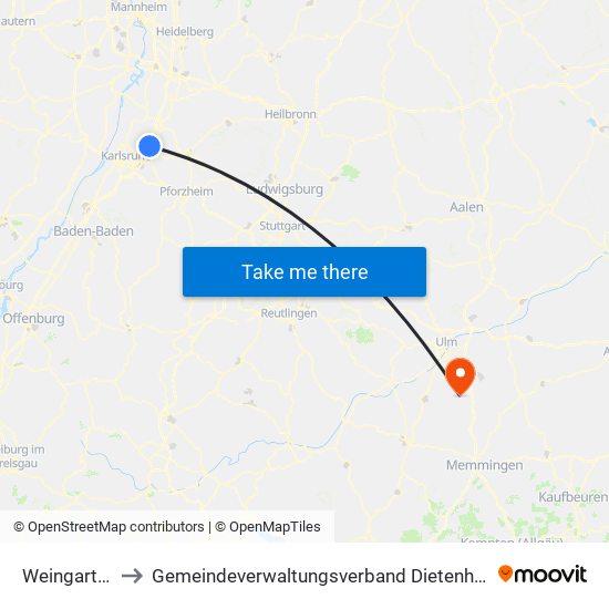 Weingarten to Gemeindeverwaltungsverband Dietenheim map